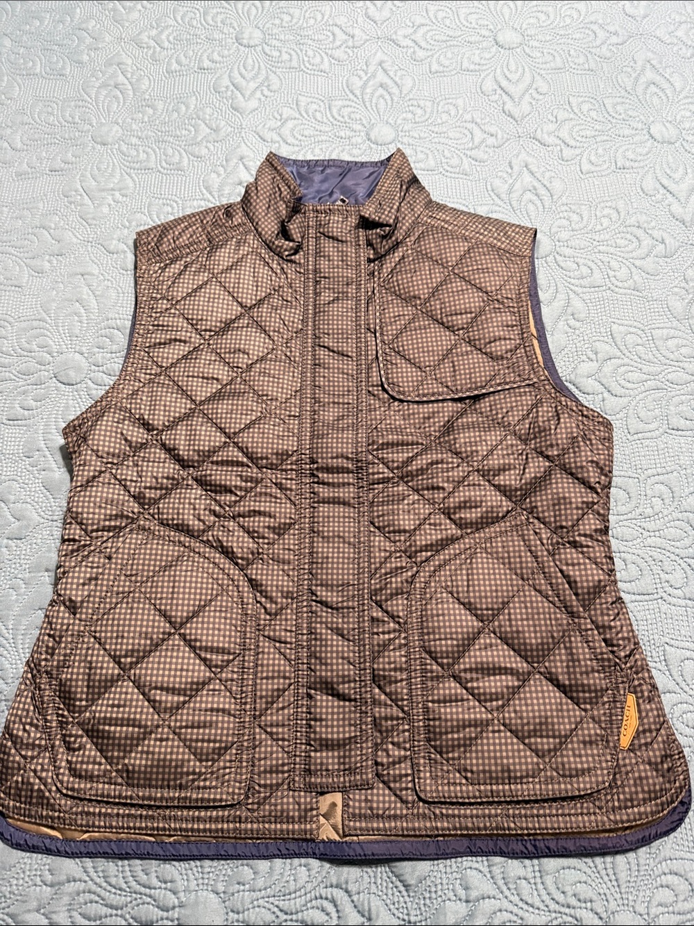 Coach Women's Quilted Loden/Navy Gingham Vest